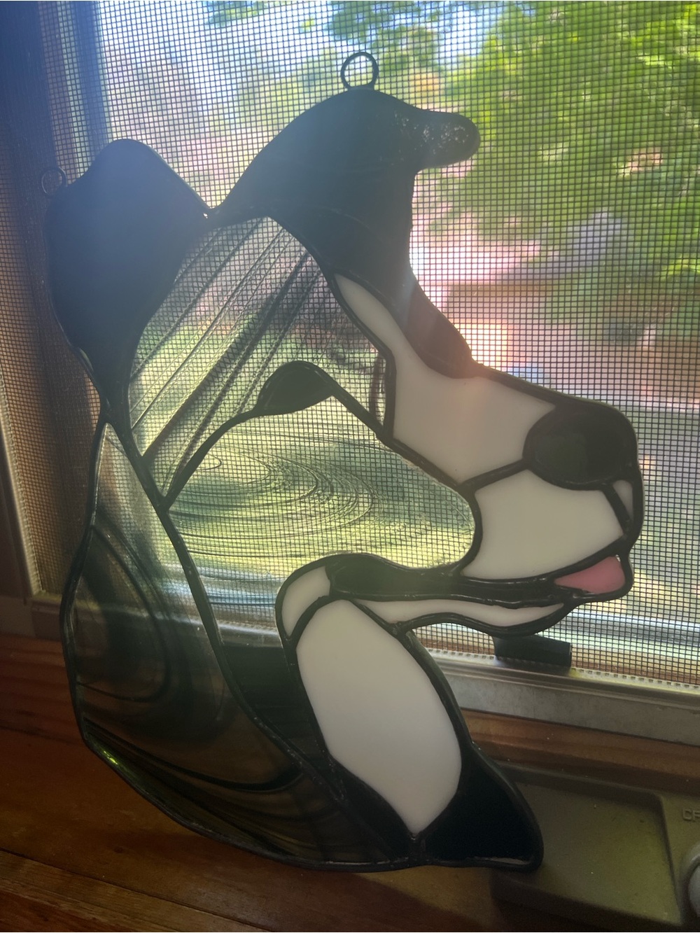 Handmade Stained Glass Border Collie Dog Suncatcher - Black & White